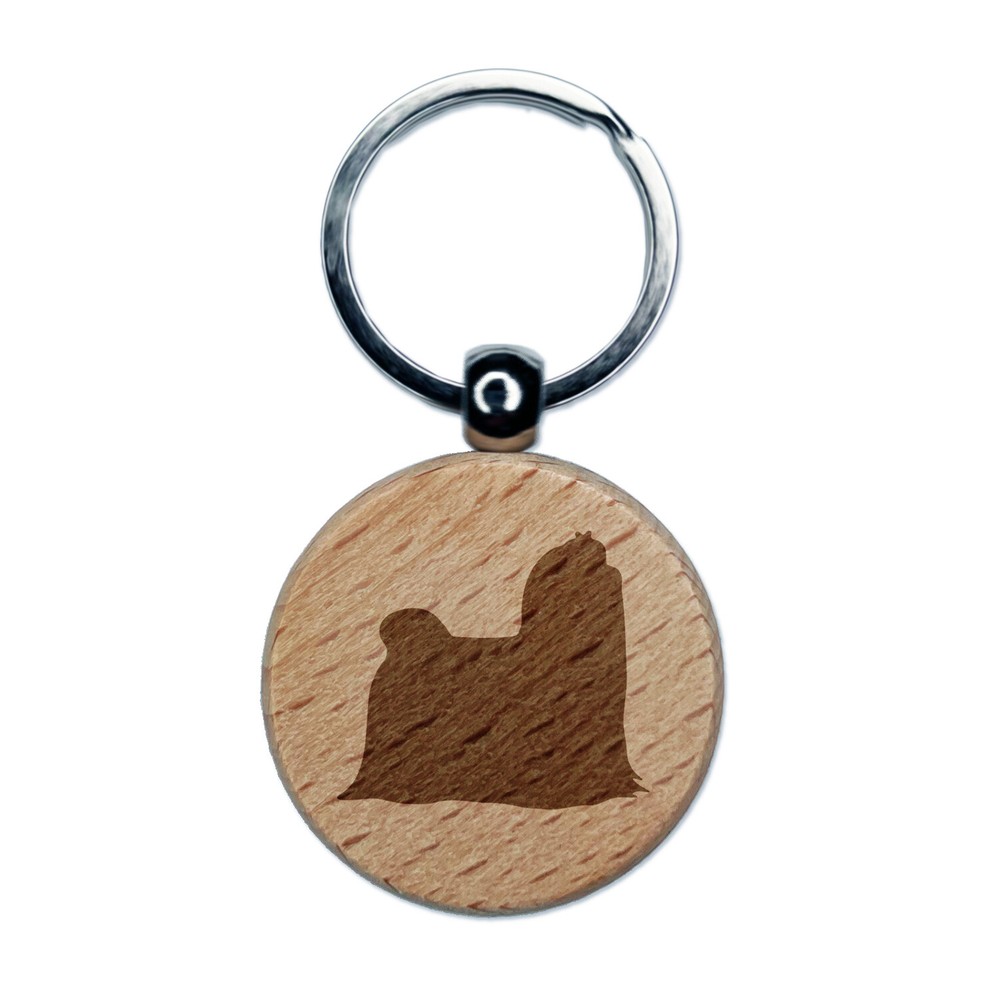 Maltese Dog Solid Engraved Wood Round Keychain Tag Charm