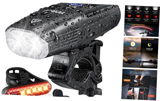 1000 Lumen USB Rechargeable Smart Bike Light Set - Headlight and Taillight  