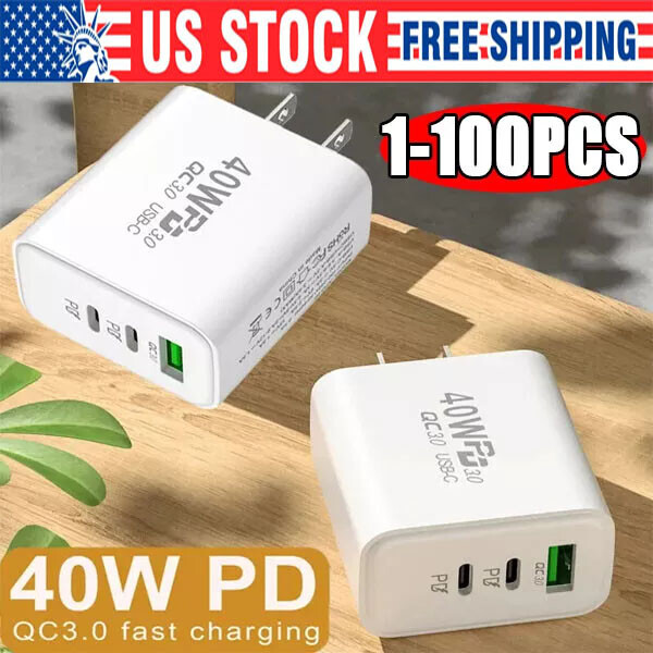 40W Dual PD Fast Wall Charger for iPhone 15 Pro Max 14 13 12 Lot