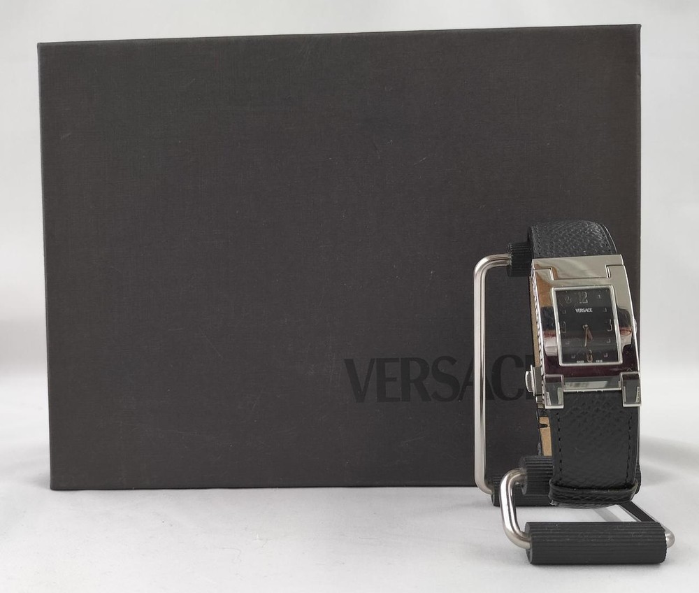 VERSACE ALQ99 Unisex Silver Quartz Rectangle Watch with Gift Box
