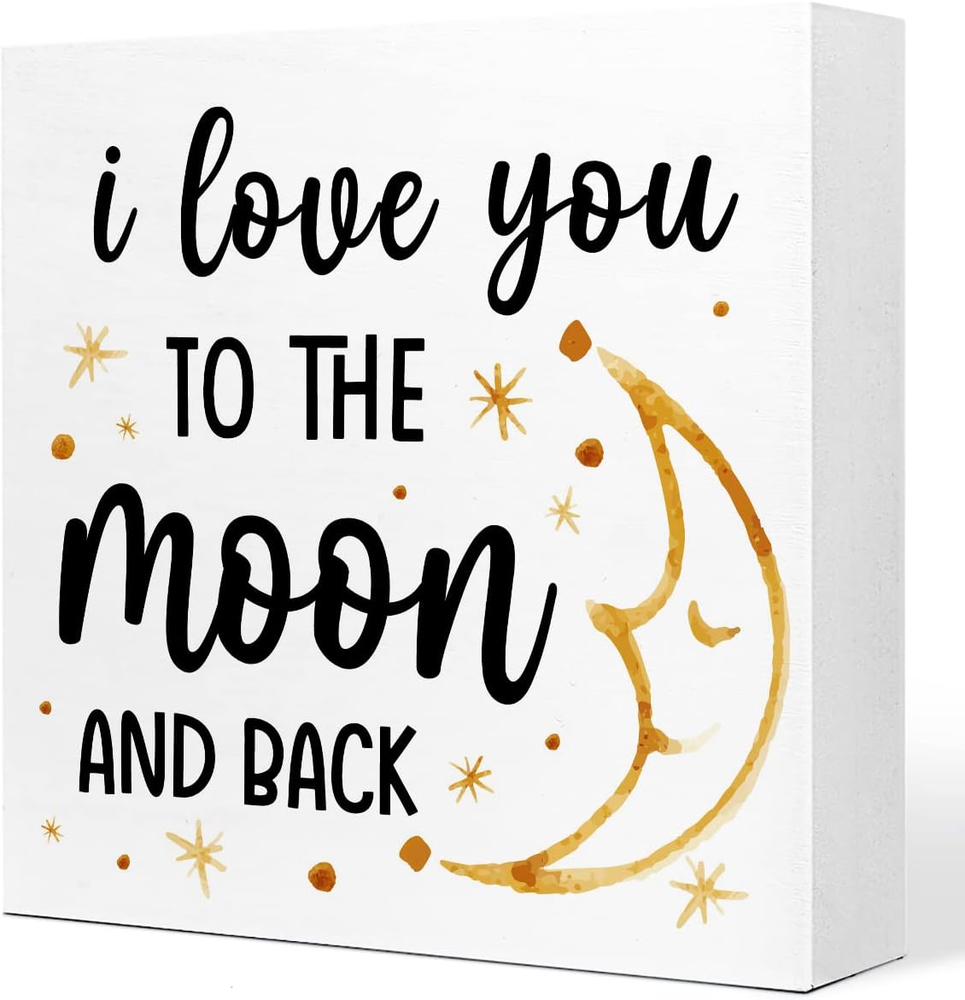 I Love You to the Moon and Back Wooden Sign Desk Decor,Modern Love Heart Wood Bl