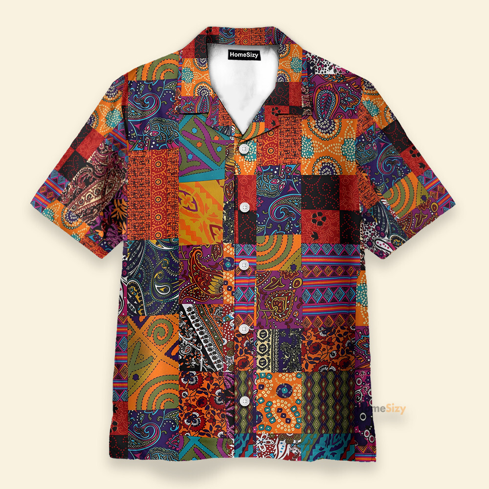 Paisley Patchwork Mens Buttons Up Shirts   Hawaiian Shirt Beach Shorts