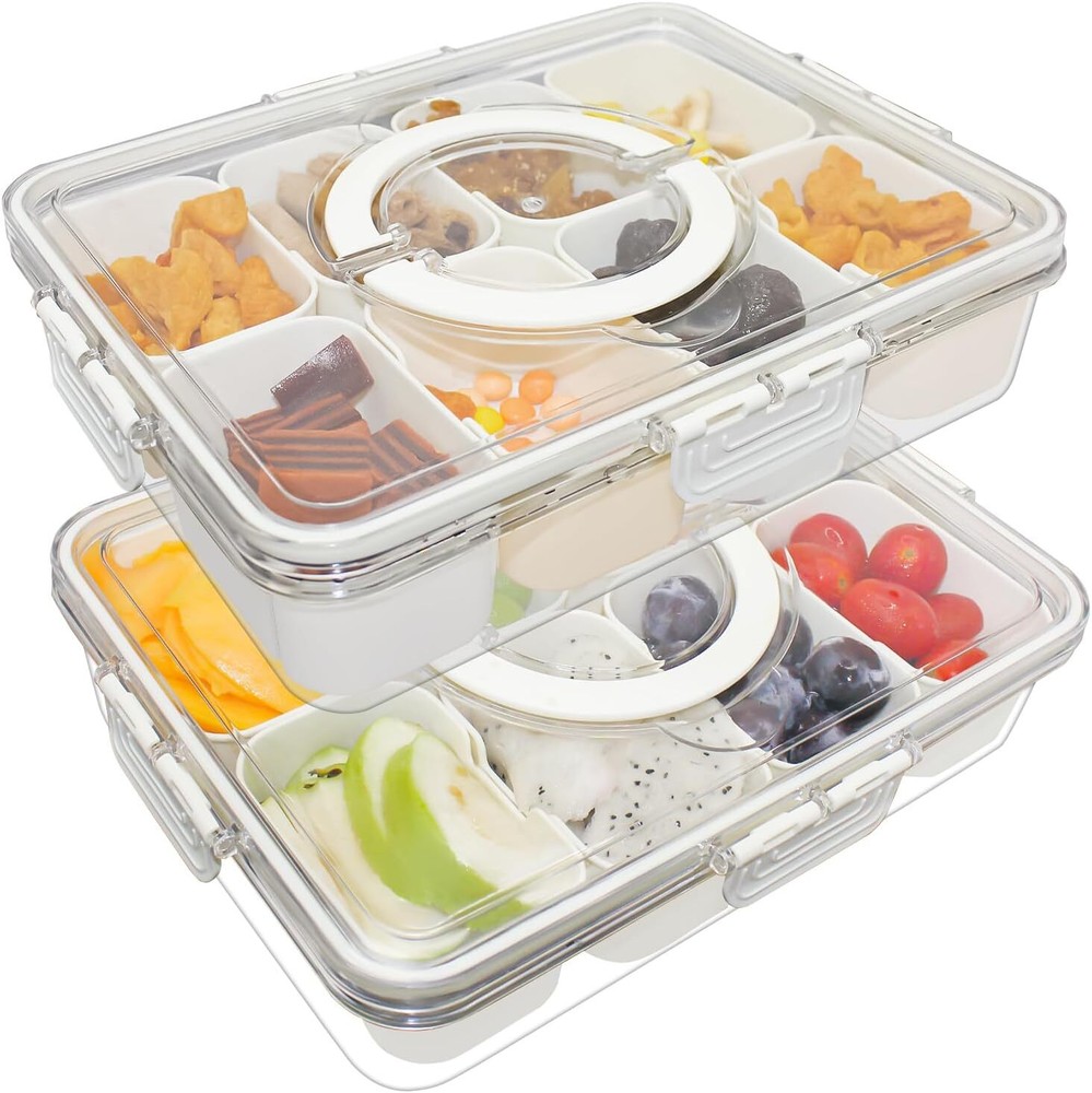 Divided Serving Tray with Lid and Handle -8 Compartment Snackle Box...