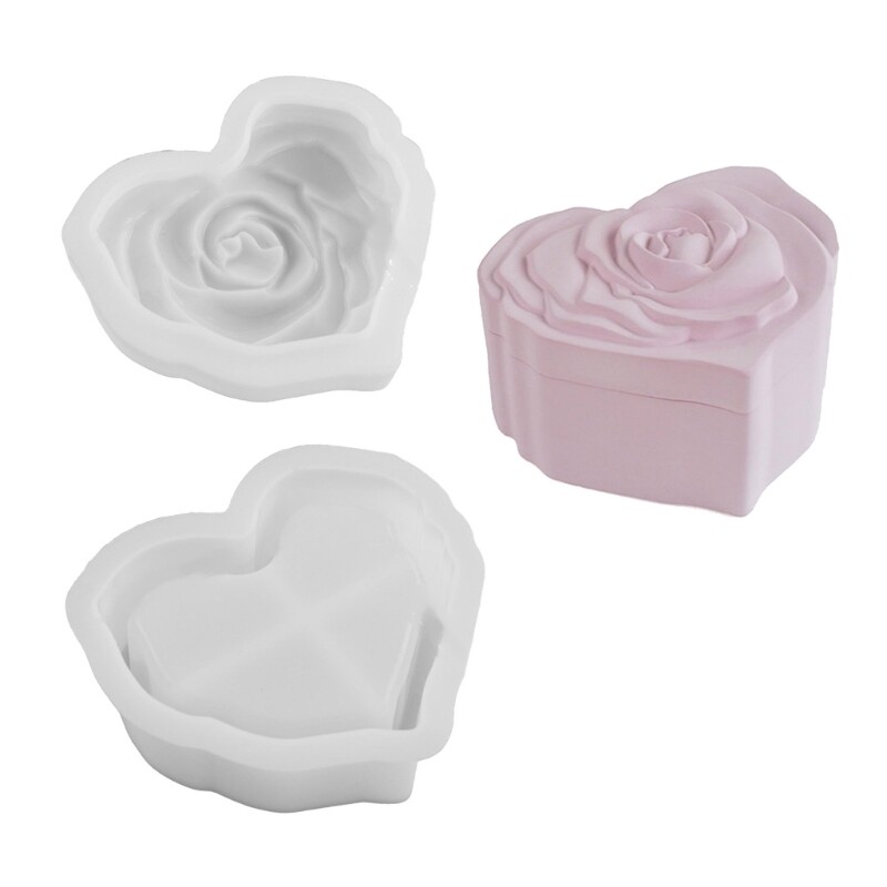 Storage Box Silicone Mold Rose Heart Jewelry Case Epoxys Resins Molds Home