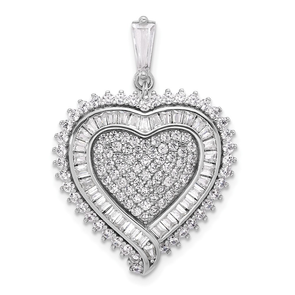 Sterling Silver Rhodium-plated Cubic Zirconia Heart Pendant 4.86gm L-30.3 mm