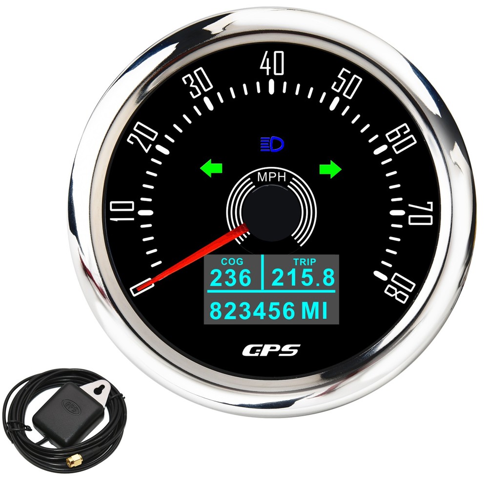 85mm Multi-Function GPS Speedometer 0-80MPH with COG TRIP and Mileage Tracking