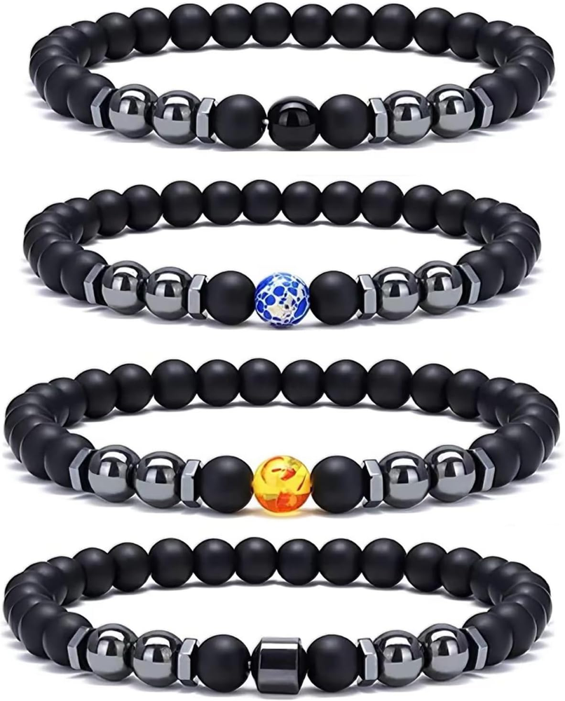 4Pcs Magnetic Black Obsidian Ankle Bracelet for Swelling Relief