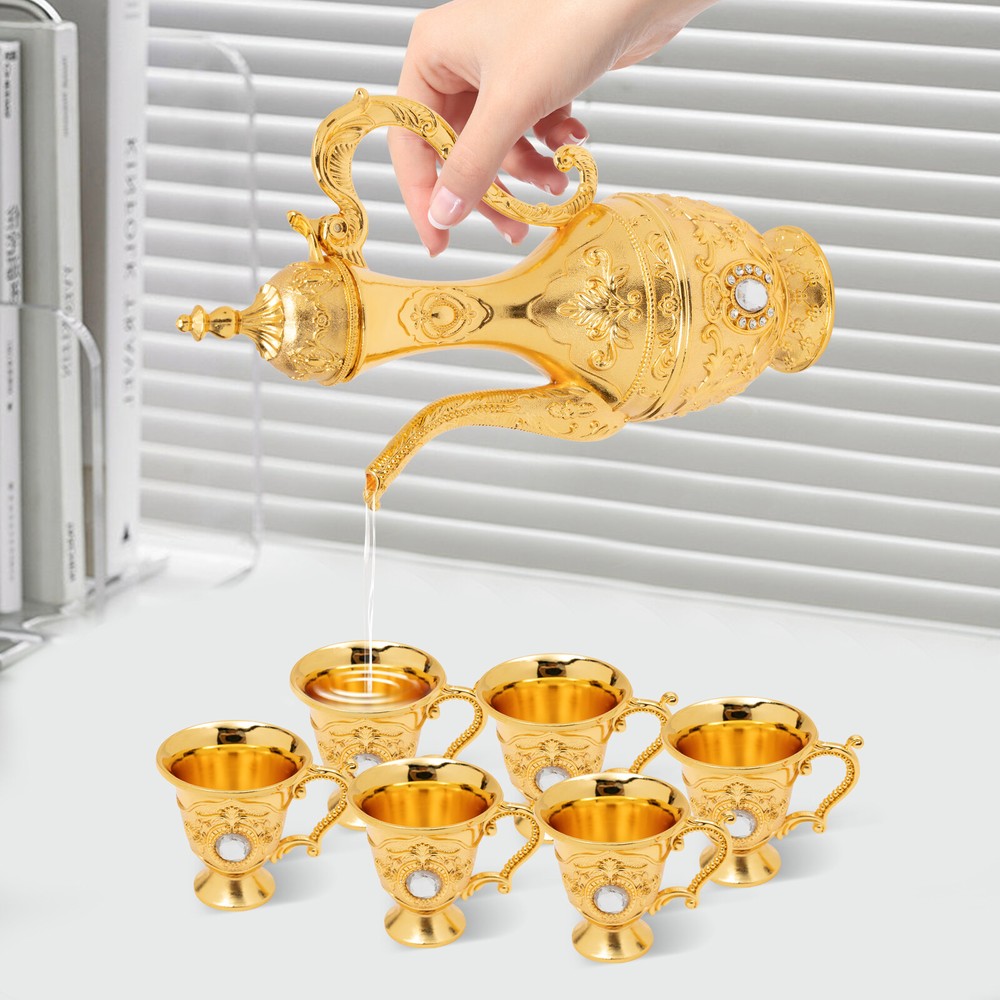 Turkish Tea Set Vintage Coffee Set W/ Pot +6 Cups for Wedding Tea Serving Set
