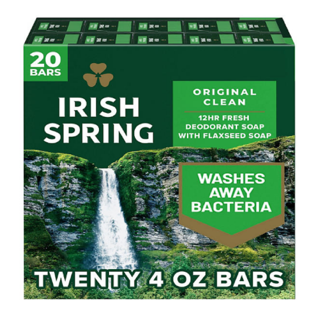 Irish Spring Original Clean Bar Soap 4 oz 20 Pack Great Value