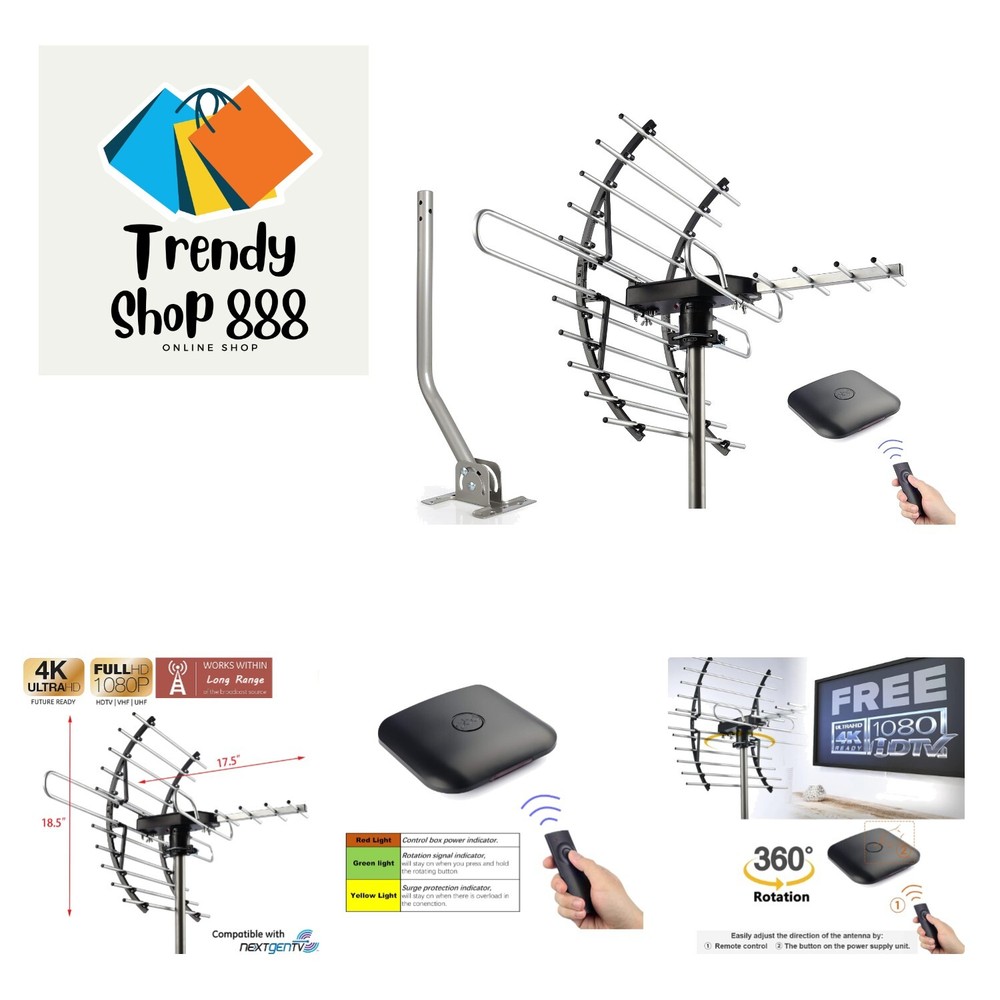 Amplified Digital HD TV Antenna with 360 Degree Rotation for Attic or Outdoor Use-image