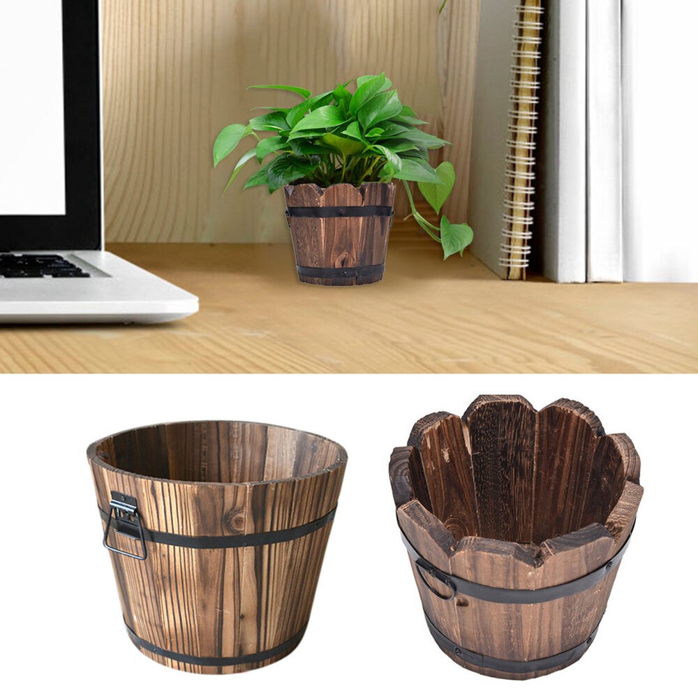 Succulent Flower DIY Resin Plants Pot Wooden Bucket Planter Holder Desktop Decor
