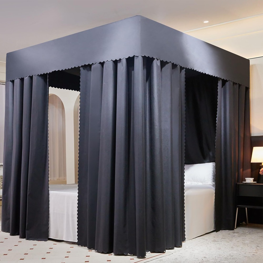 DYIMEZI Black Canopy Bed Curtains - 4 Corner Post Bed Curtains Queen Canopy B...