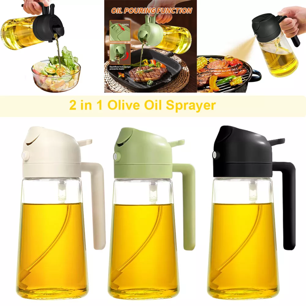 450ML Glass Oil Sprayer and Dispenser Spray Bottle 2-in-1 Cooking Dispensers