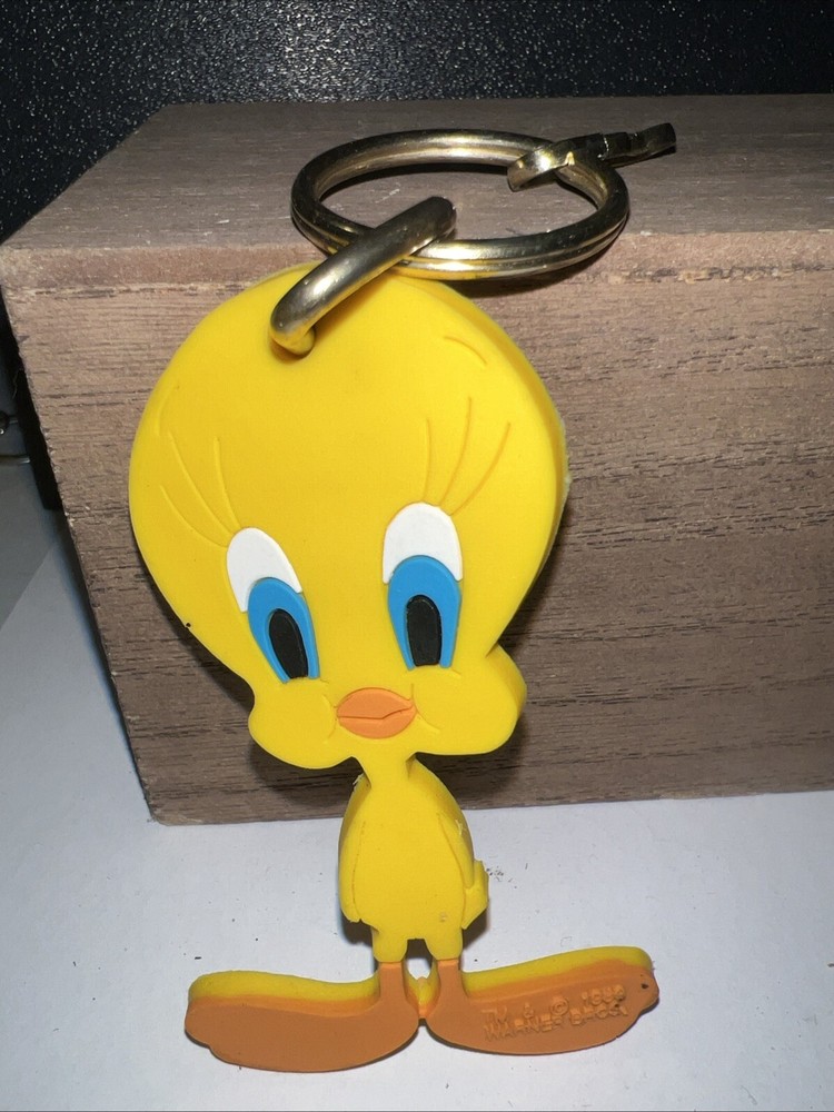 Vintage 1989 Looney Tunes Tweety Bird Keychain Luggage Tag Warner Bros