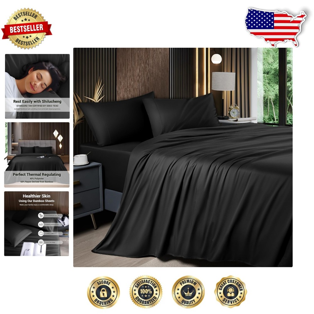 Silky Soft 4-Piece California King Bed Sheets - Breathable & Deep Pocket Design