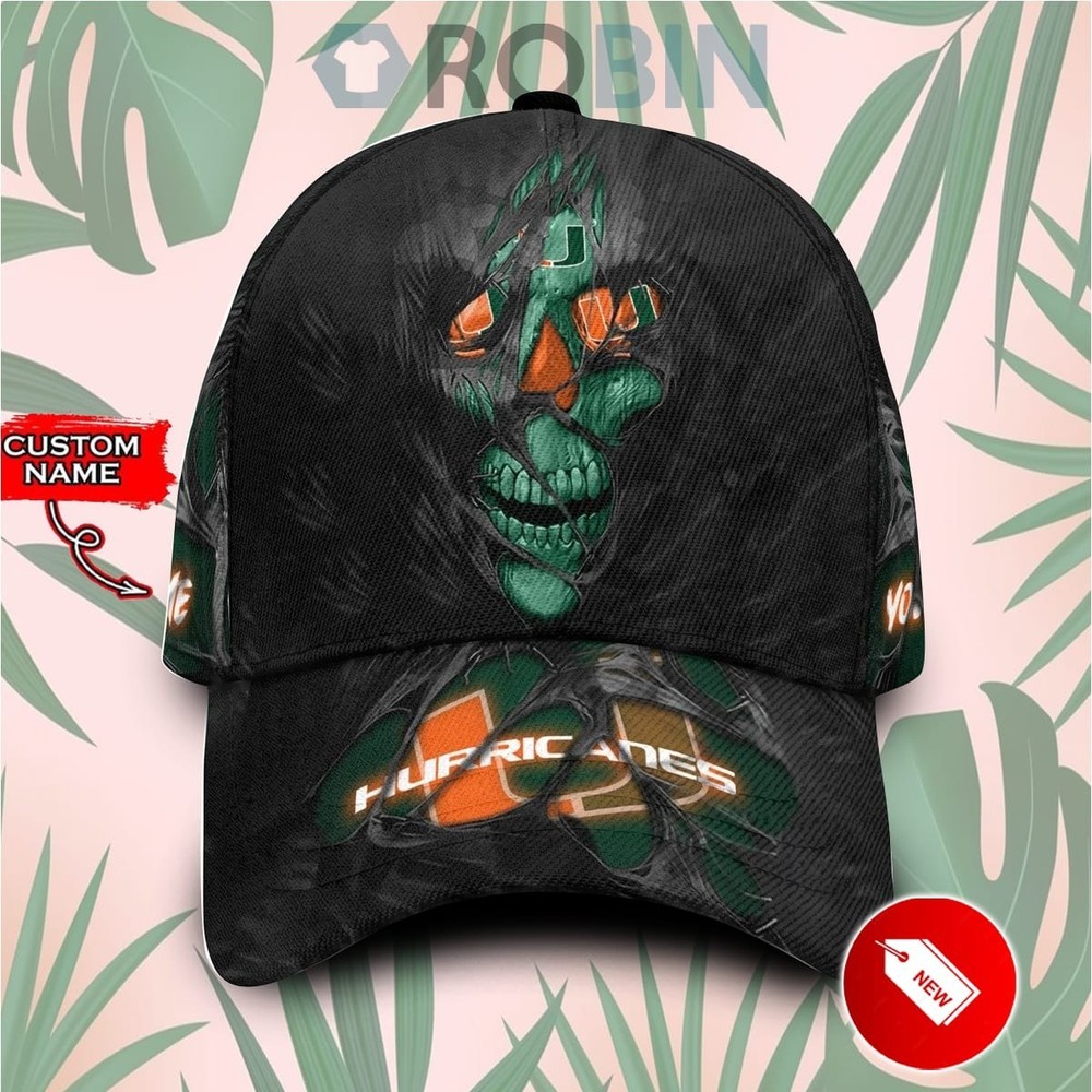 Miami Hurricanes Skull Design Personalized Baseball Cap-image