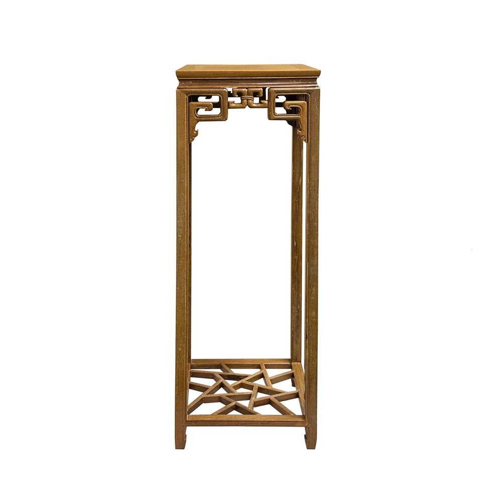 Vintage Chinese Brown Ru Yi Solid Wood Pedestal Plant Stand Table ws4662