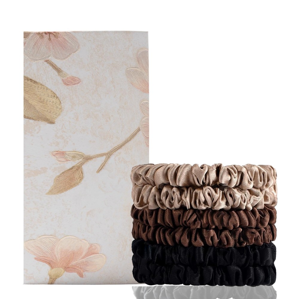 6PCS 30 Momme Pure Mulberry Silk Scrunchies for Gentle Hair Protection