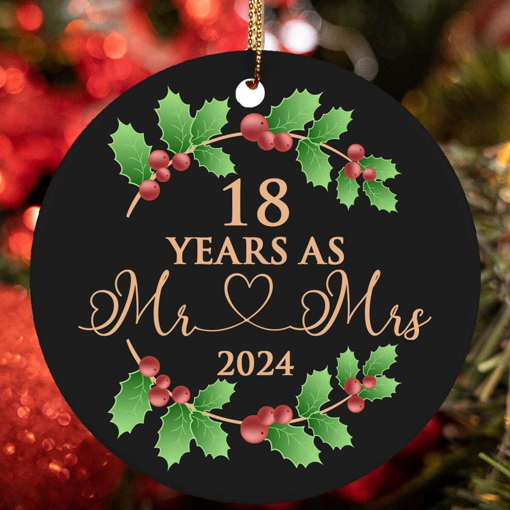 18 Years As Mr   Mrs Ornament 18th Anniversary Wreath Christmas Gift Tree Decor