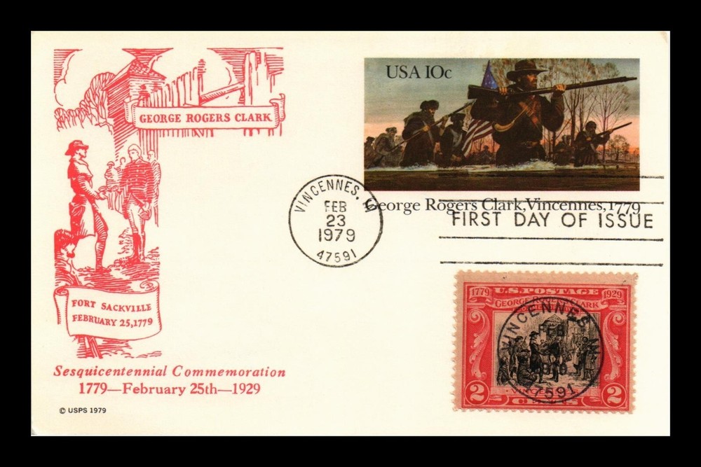 DR JIM STAMPS US FIRST DAY CARD GEORGE ROGERS CLARK VINCENNES COMBO FLEETWOOD