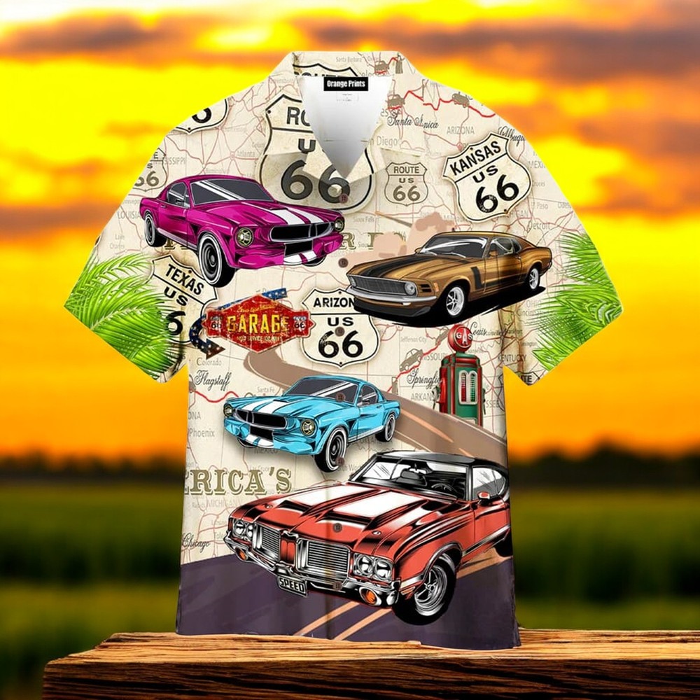 Vintage Muscle Cars Retro Design Hawaiian Shirt for Men and Women