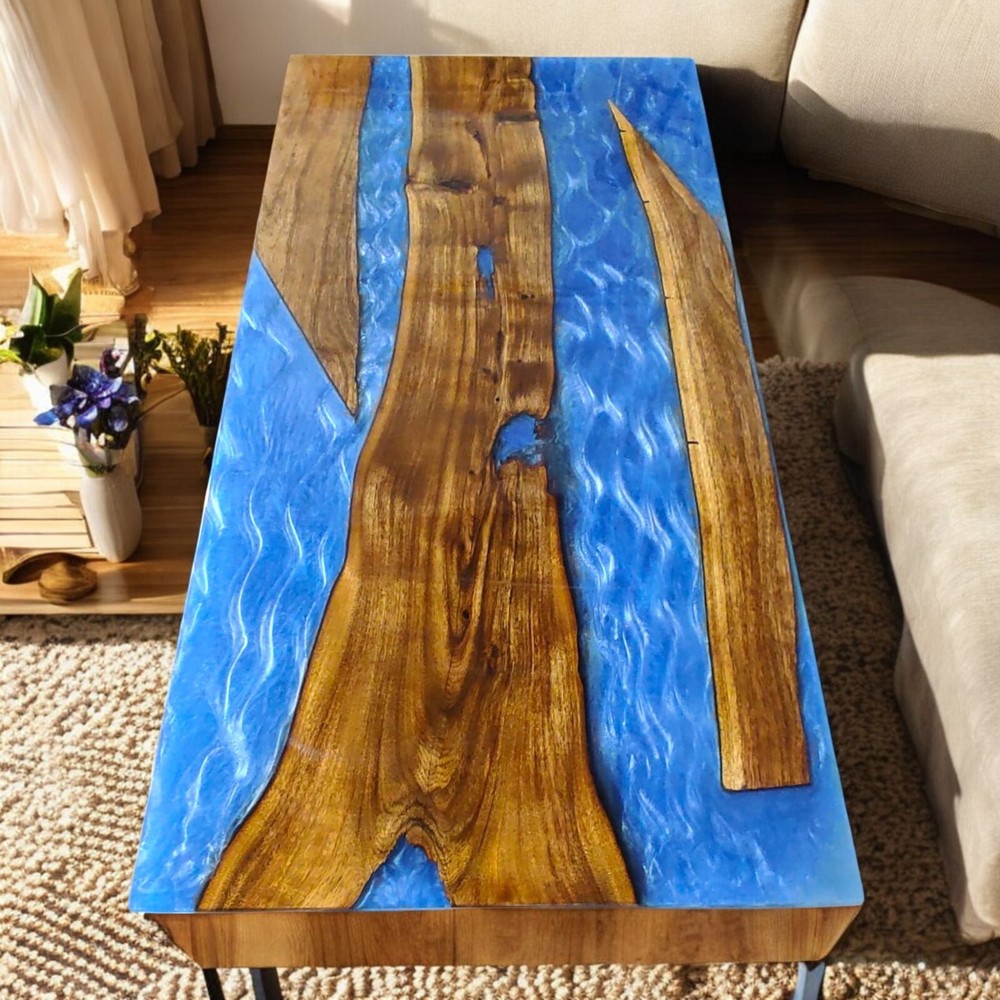 Blue Resin Epoxy Dining Table for Conference Rooms and Modern Interior Decor