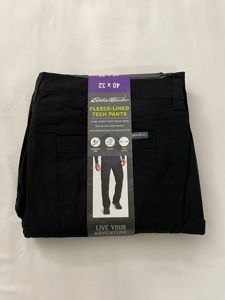 Eddie Bauer Fleece Lined Pants with Zipper Pocket Men’s 40 x 32 Black