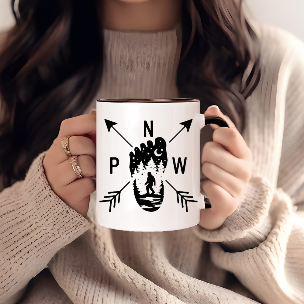 Bigfoot & Compass Themed Ceramic Coffee Mug 12oz