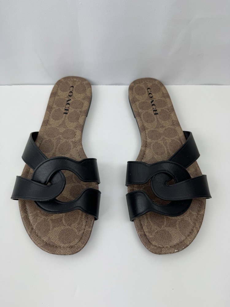 Coach shoes Slides Essie women flat sandal leather size 9B black