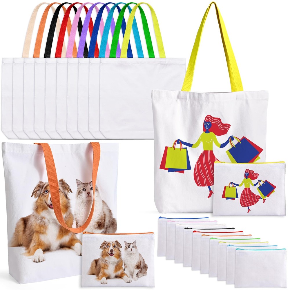 20 Pack Sublimation Blanks Tote bags, Reusable Grocery Bags DIY Heat Transfer...