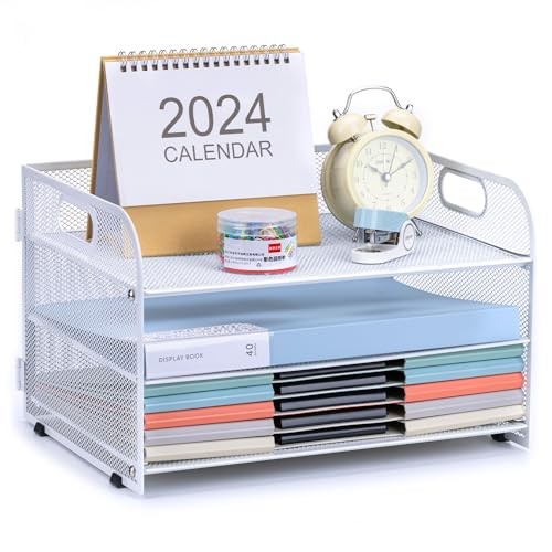 3-Tier Mesh Desktop Letter Tray Organizer with Handle for Files & Papers