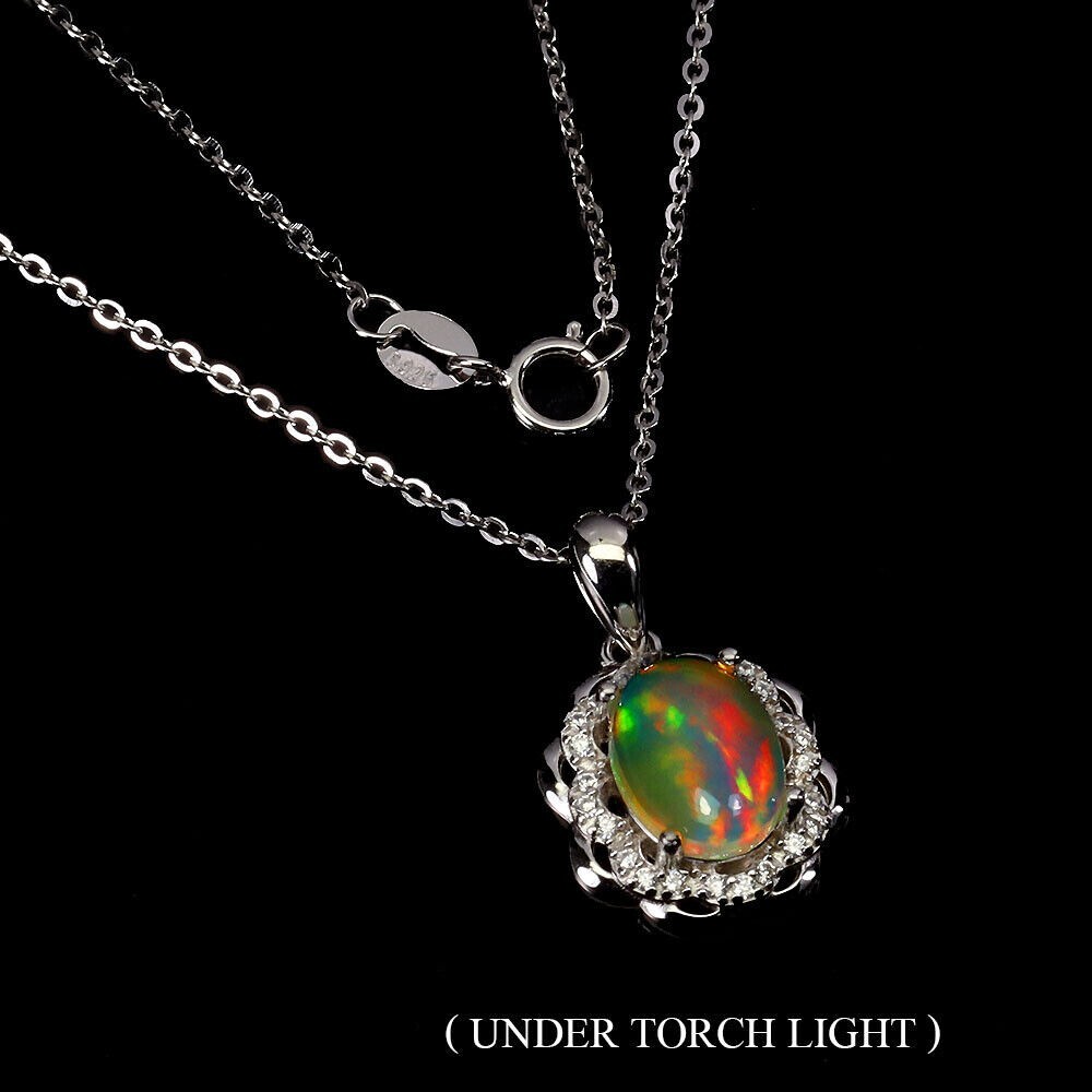 Silver Pendant White Opal Genuine Mined Gem Solid Sterling 18 Inch Chain