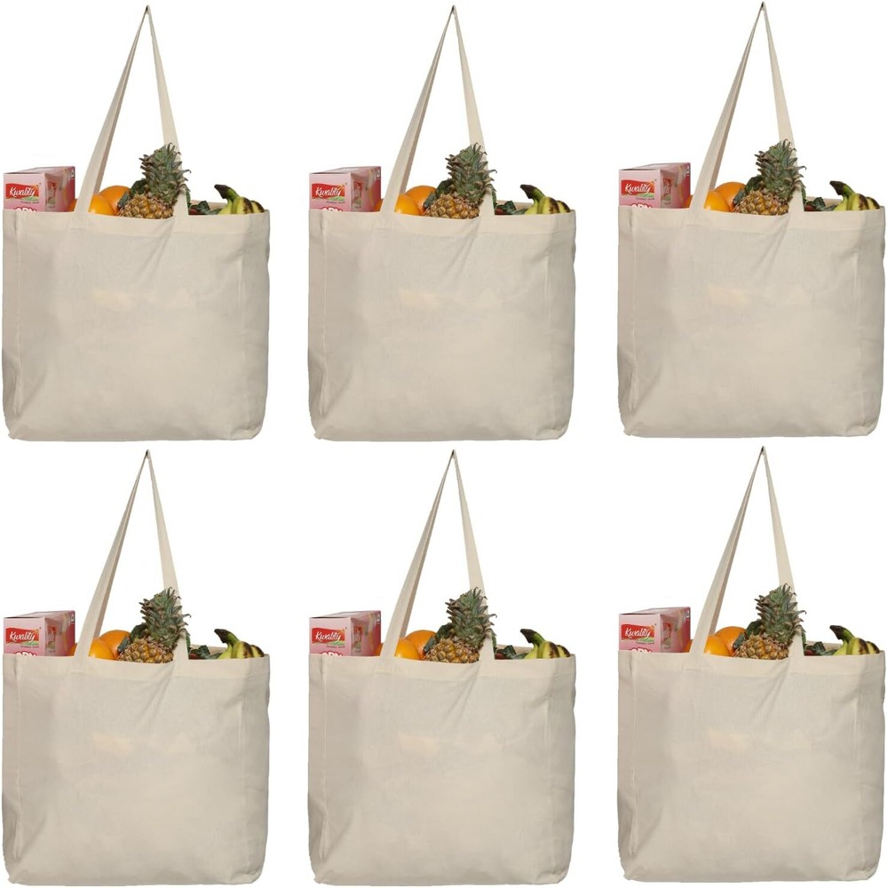 Eco-Friendly 6 Pack Cotton Canvas Reusable Grocery Bags Greenmile