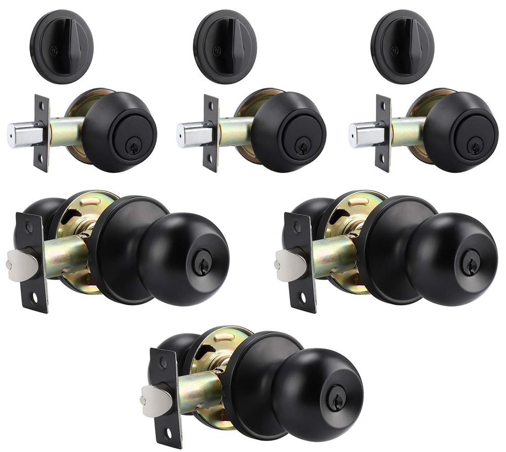 3 Pack Keyed Alike Door Knob and Deadbolt Combo Set for Entry Doors