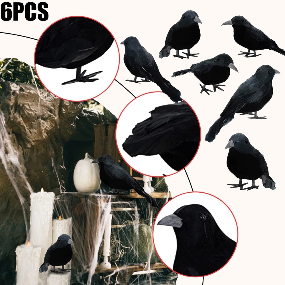 6PCS/Set Black Crow Ornament, Plastic Desktop Decoration For Gifts Party Decor