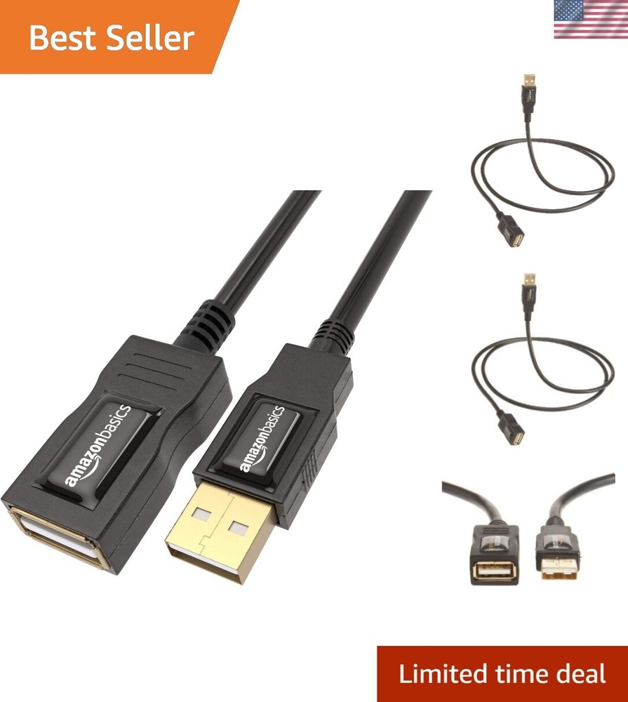 2-Pack USB 2.0 Extension Cable for Printer Mouse Keyboard Male to Female