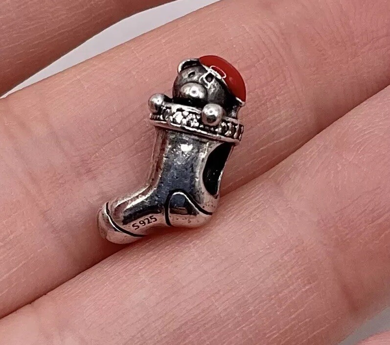 Pandora Vintage Sterling Silver Bear in Santa Hat Christmas Charm S925  