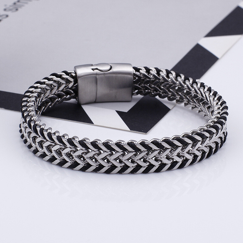 Stainless steel braided magnet buckle titanium steel double Cuban bracelet