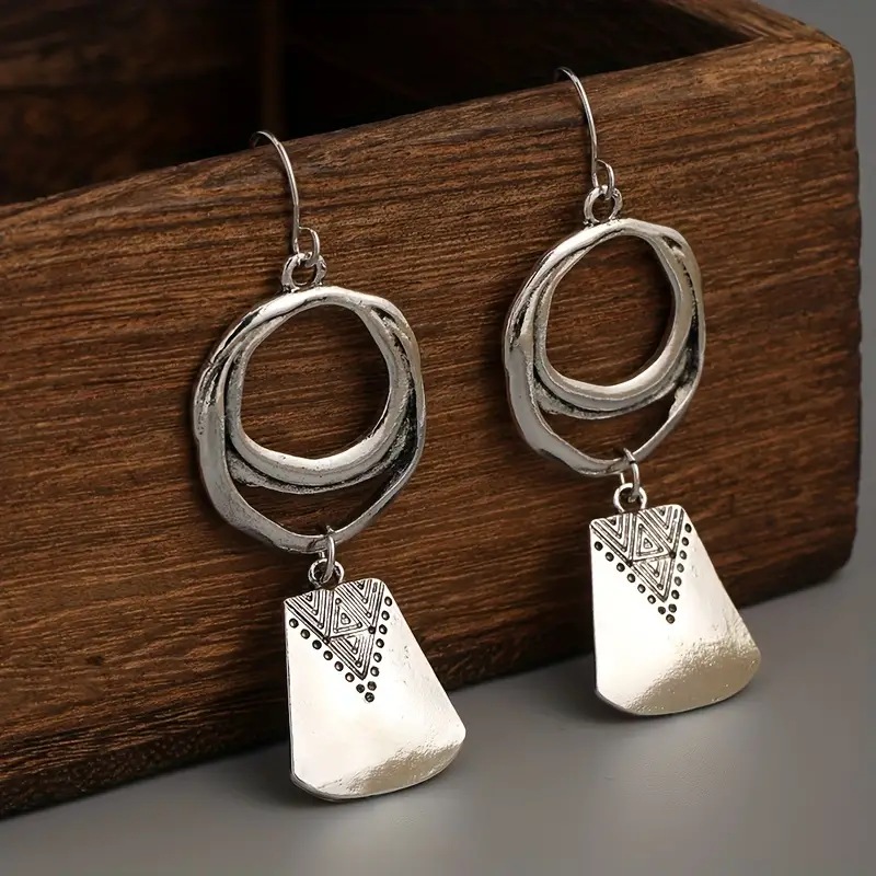 Vintage Boho Silver Plated Retro Pendant Circle Earrings Lightweight Women Gift