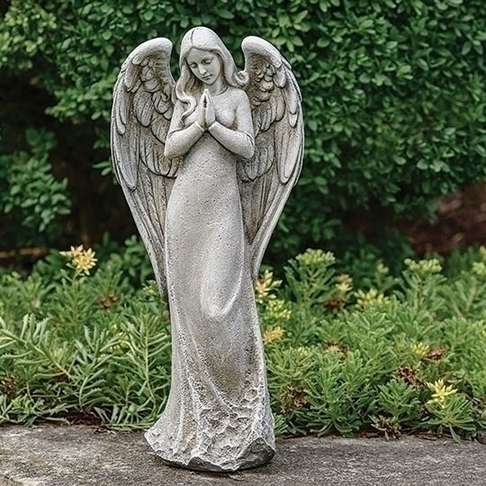 CONTEMPLATIVE PRAYING ANGEL GARDEN STATUE