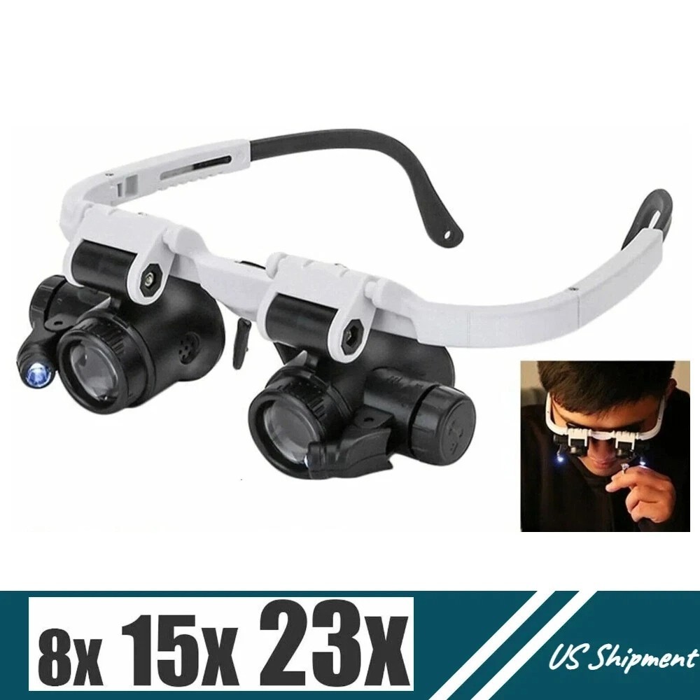Headband Head Magnifier 8-Lens LED Light Jeweler Watch Loupe Magnifying Glasses