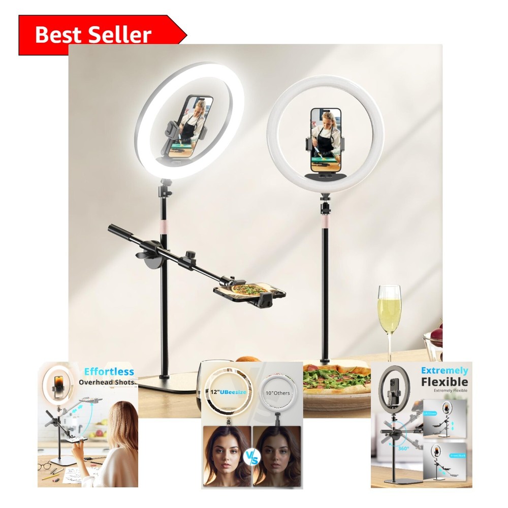 12-Inch Adjustable Desk Ring Light with Multi-Angle Stand & Phone Holder