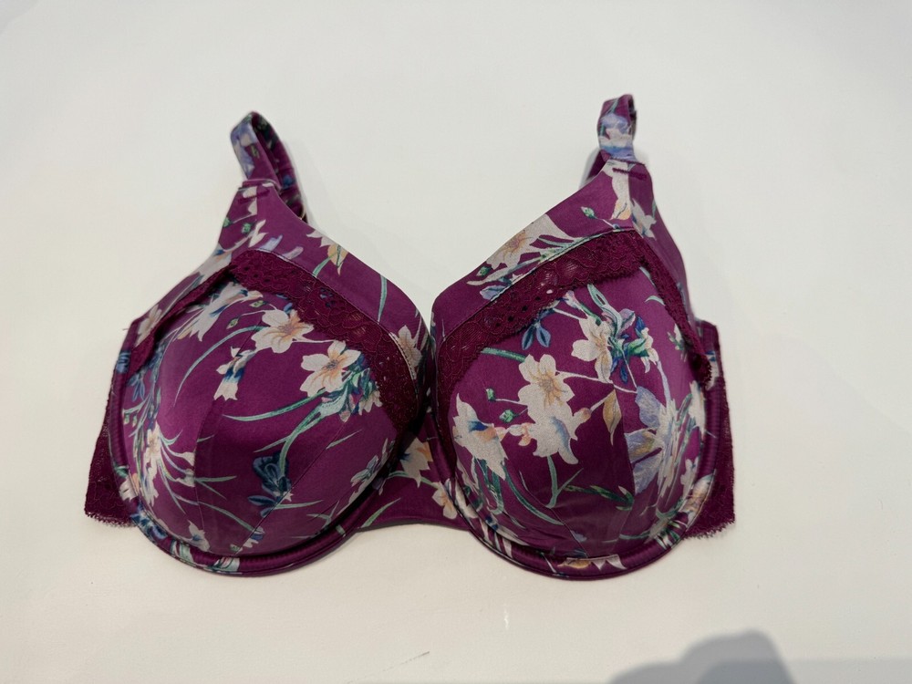 M&S Rosie Bra Underwired Padded Silk Mix Lace Trim Bra Size 32E Purple Floral