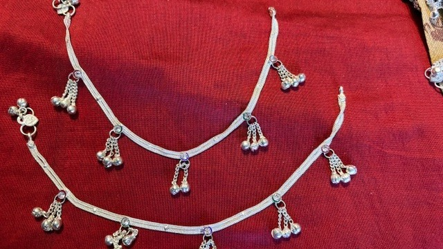 Ethnic silver Indian payal anklet with bells boho ankle bracelet chain jewelry-image