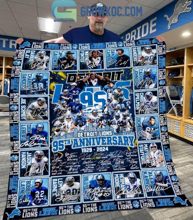 Detroit Lions 95th Anniversary 1929-2024 Sherpa Blanket Quilt