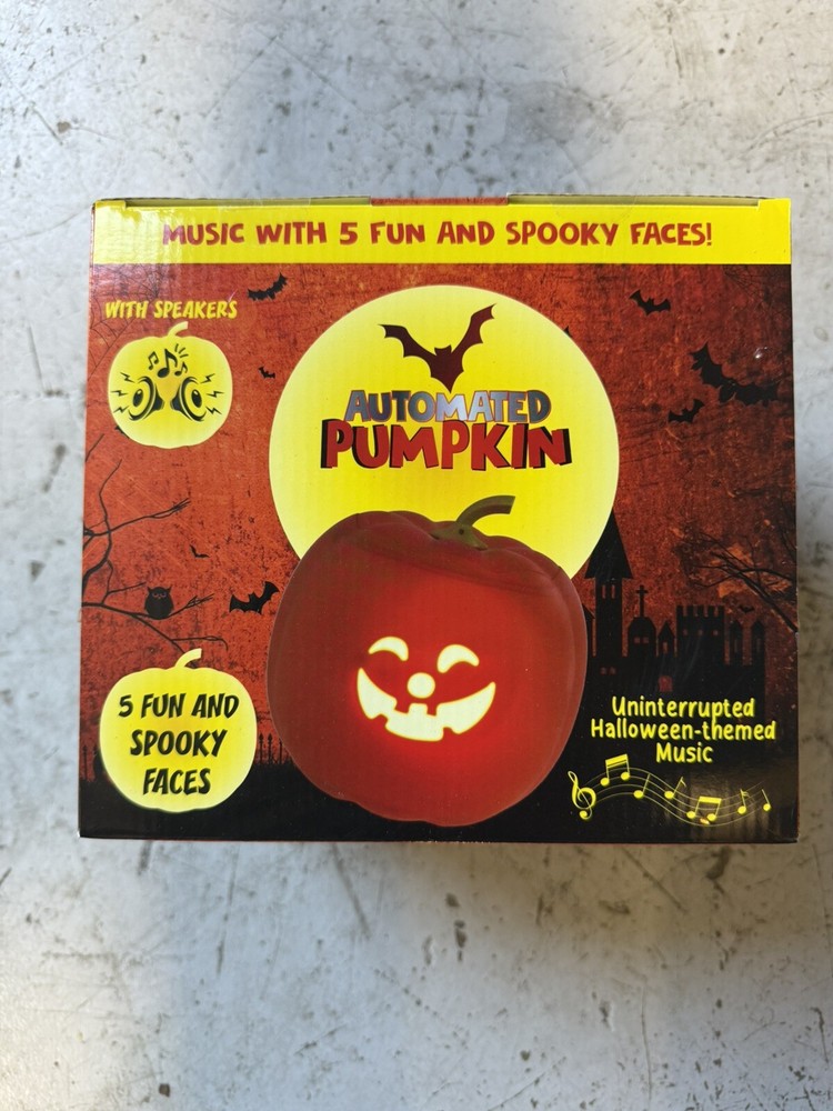 Automated Pumpkin with 5 Different Spooky Faces Built-in Speakers LEDs - NEW NIB-image