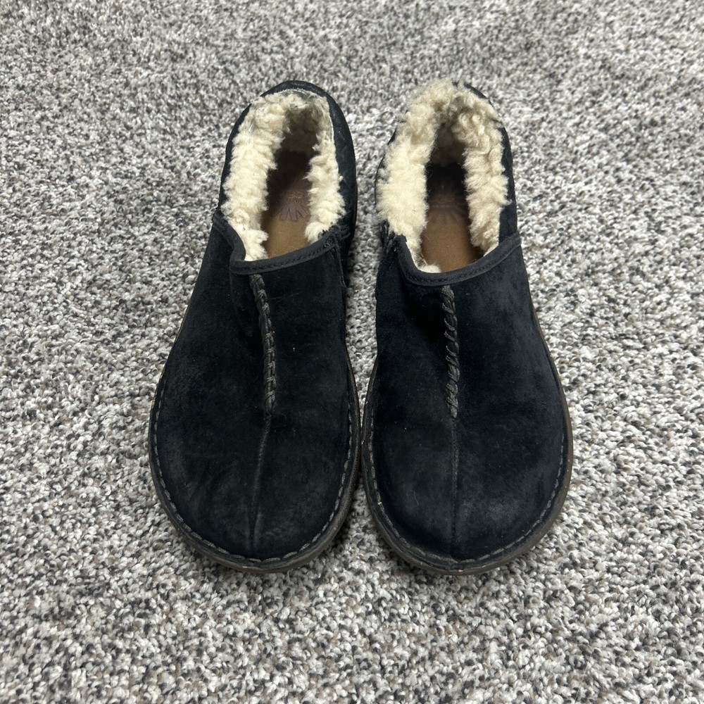 UGG Womens Bettey Suede Slip On Mocassin Shoes In Black Sherpa Clogs Size 7