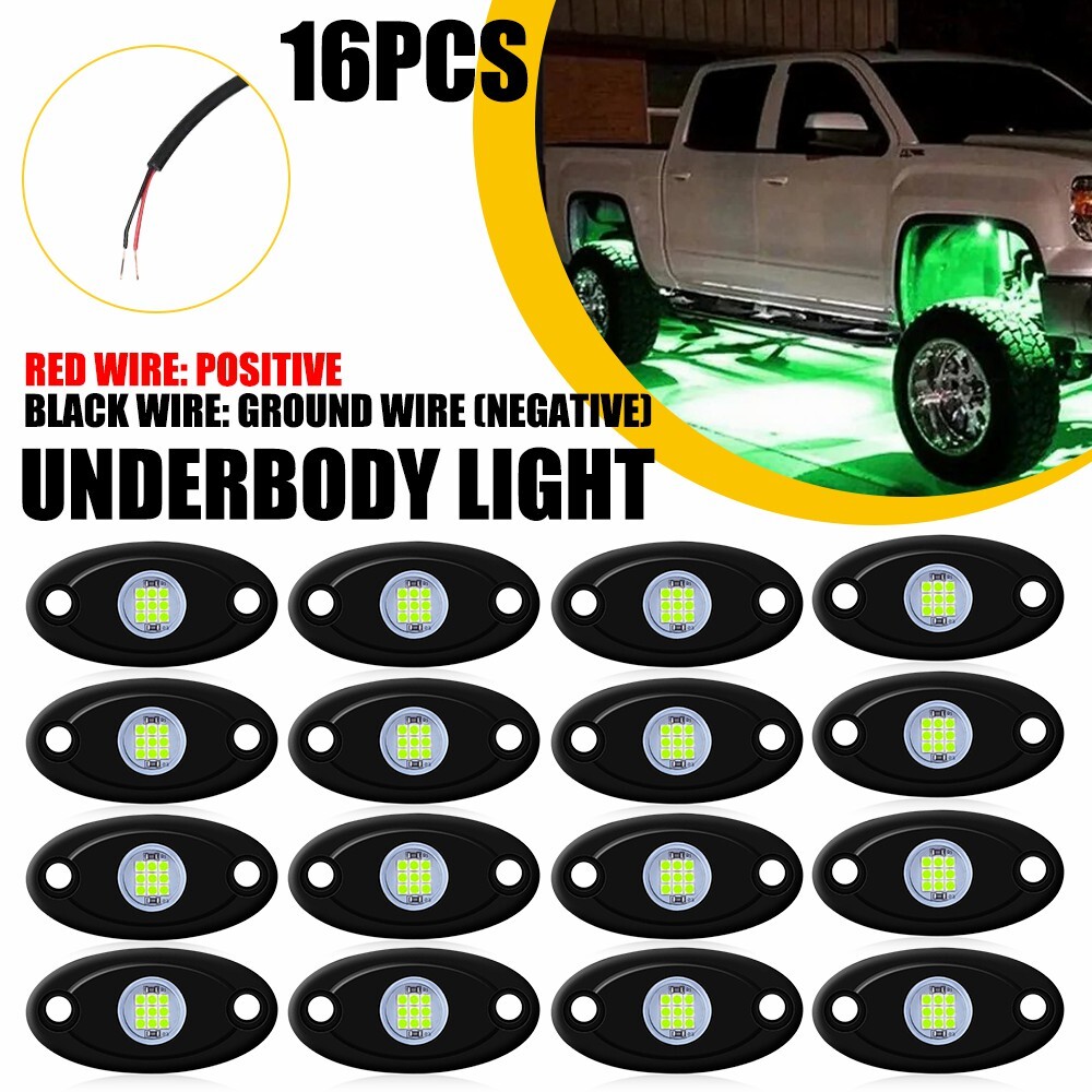 16x Green LED Rock Lights 12V Offroad Truck Underbody For JEEP Offroad Truck S