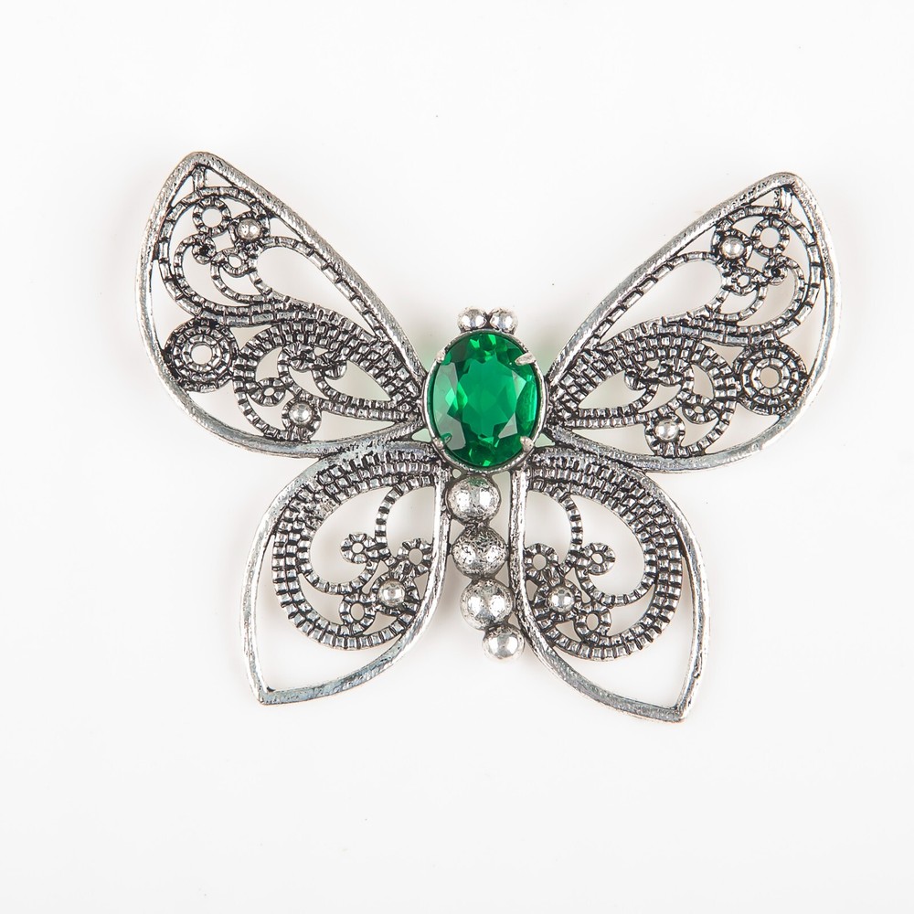 Emerald Gemstone Butterfly Pendant Sterling Silver Jewelry for May Birthdays