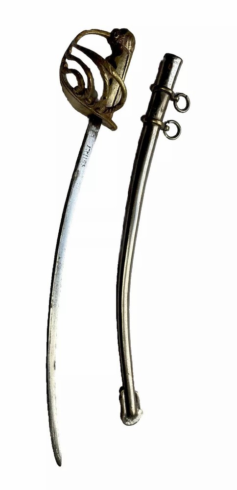 Italian Army Officers Miniature Lions Head Sword-Letter Open W/ Scabbard 7  1/2